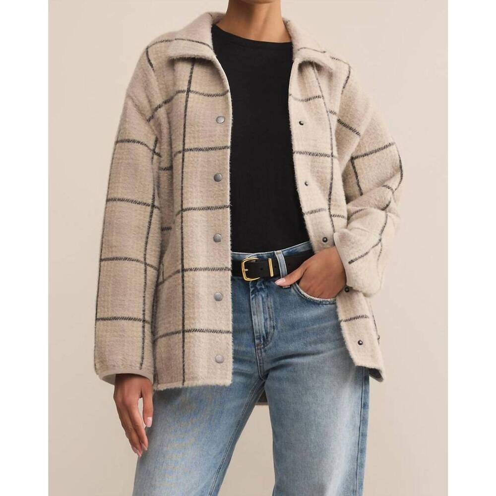 NEW Z SUPPLY bronx plaid sweater knit jacket in frost